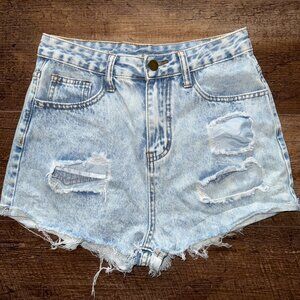 SHEIN Summer Casual Washed Ripped Frayed Denim Shorts XS